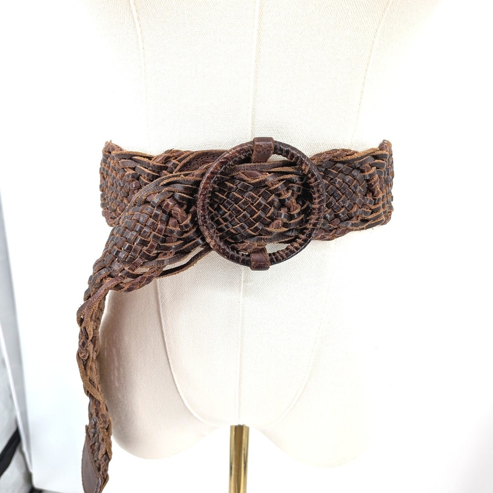 Hollister Woven Leather Belt Brown Braided Wide Waist Boho Western XS S